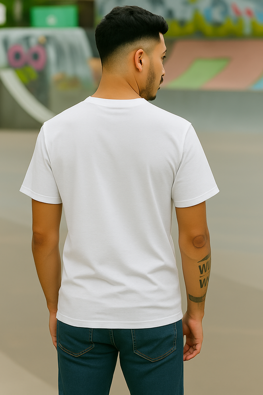 Baefikra Men's Solid White Regular Cotton T-Shirt