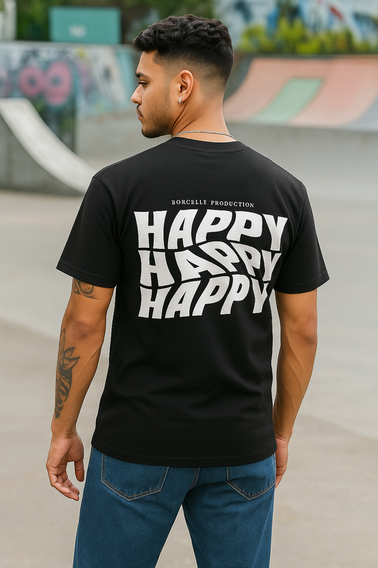 Triple Happy Oversized T-Shirt – Black