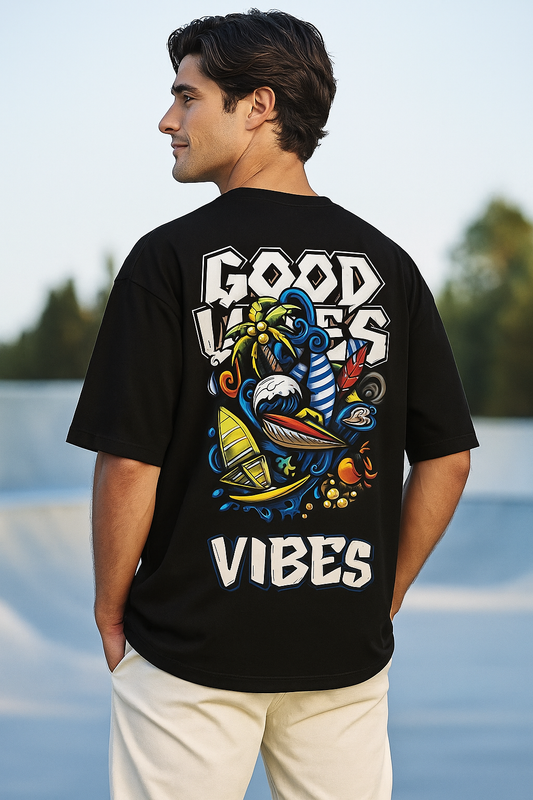 Good Vibes Oversized Graphic T-Shirt – Black