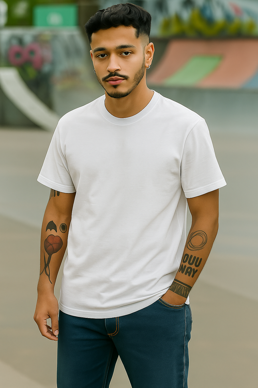 Baefikra Men's Solid White Regular Cotton T-Shirt