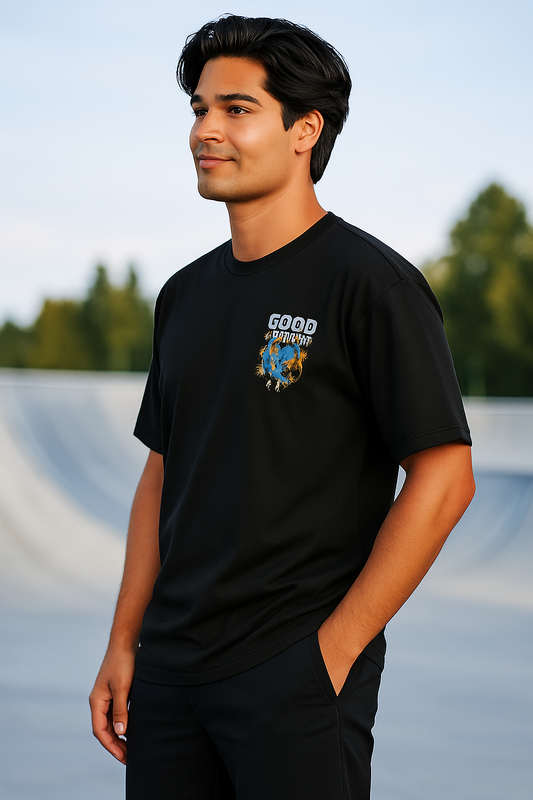 Good Vibes Oversized Graphic T-Shirt – Black