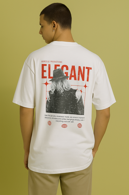 Baefikra Elegant Vibe Oversized White T-Shirt for Men