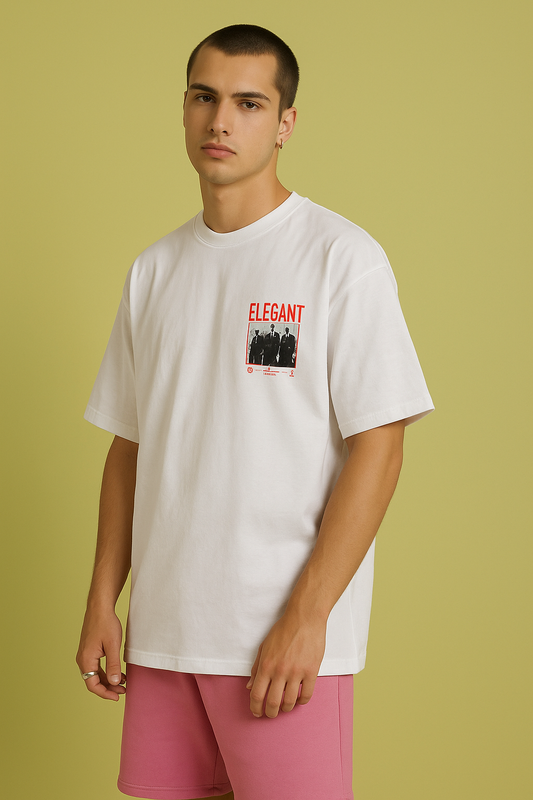 Baefikra Elegant Vibe Oversized White T-Shirt for Men